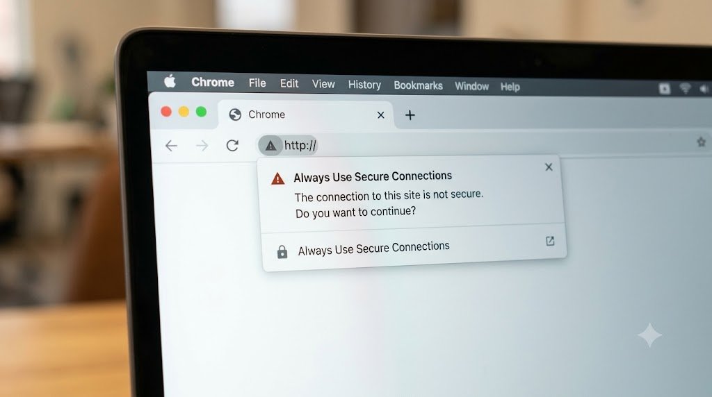Google Chrome HTTPS protection security warning prompt